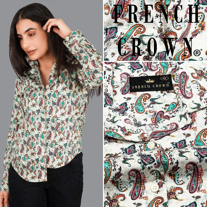 Gainsboro Cream Multicolour Paisley Printed Premium Cotton Shirt-- Cotton Fabric Linen Fabric Terry Fabric Gainsboro Cream Multicolour Paisley Printed Premium Cotton Shirt-- Cotton Fabric Linen Fabric Terry Fabric