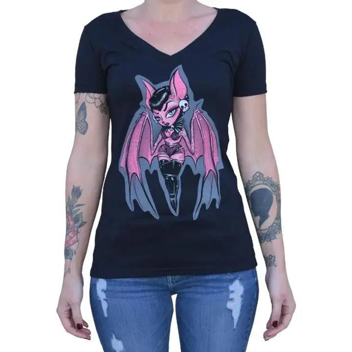 Black Market Art Company Hanging Around - Women's Vneck T-Shirt-- Notch Collar Peter Pan Collar Cowl Neck Black Market Art Company Hanging Around - Women's Vneck T-Shirt-- Notch Collar Peter Pan Collar Cowl Neck