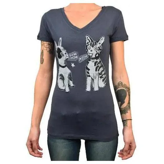 Black Market Art Company Bow Wow Meow - Women's V-Neck T-Shirt-- Houndstooth Herringbone Solid Black Market Art Company Bow Wow Meow - Women's V-Neck T-Shirt-- Houndstooth Herringbone Solid
