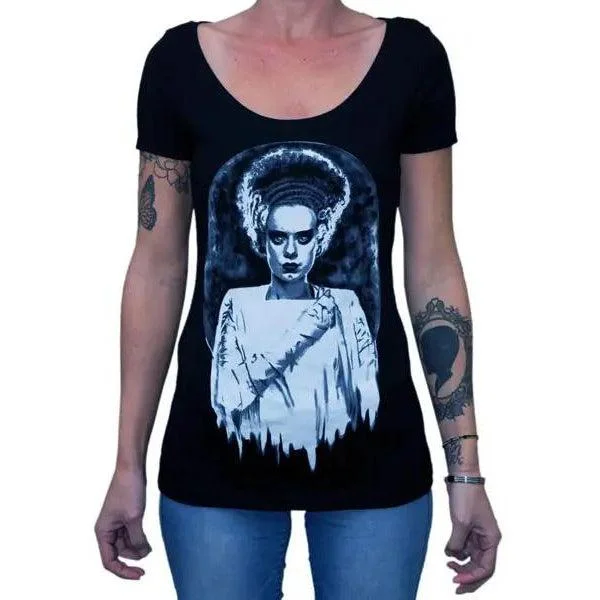 Black Market Art Company Monster Bride - Women'S Scoop Neck T-Shirt-- Zippered Front Buttoned Front Snap Front Black Market Art Company Monster Bride - Women'S Scoop Neck T-Shirt-- Zippered Front Buttoned Front Snap Front