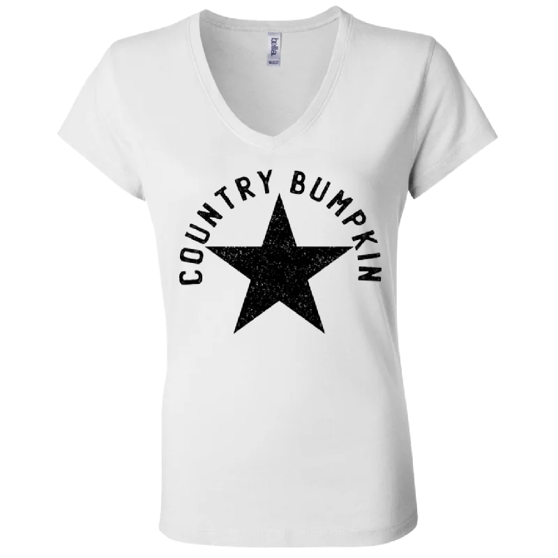 Country Bumpkin Distressed Star B6005 Ladies' Jersey V-Neck T-Shirt-- Collared Crew Neck Turtle Neck Country Bumpkin Distressed Star B6005 Ladies' Jersey V-Neck T-Shirt-- Collared Crew Neck Turtle Neck