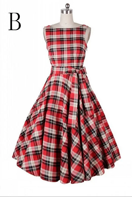 Pretty Simple Plaid Sleeveless Elegant Vintage Dress For Girls V4 Halter Neckline Beach Pretty Simple Plaid Sleeveless Elegant Vintage Dress For Girls V4 Halter Neckline Beach
