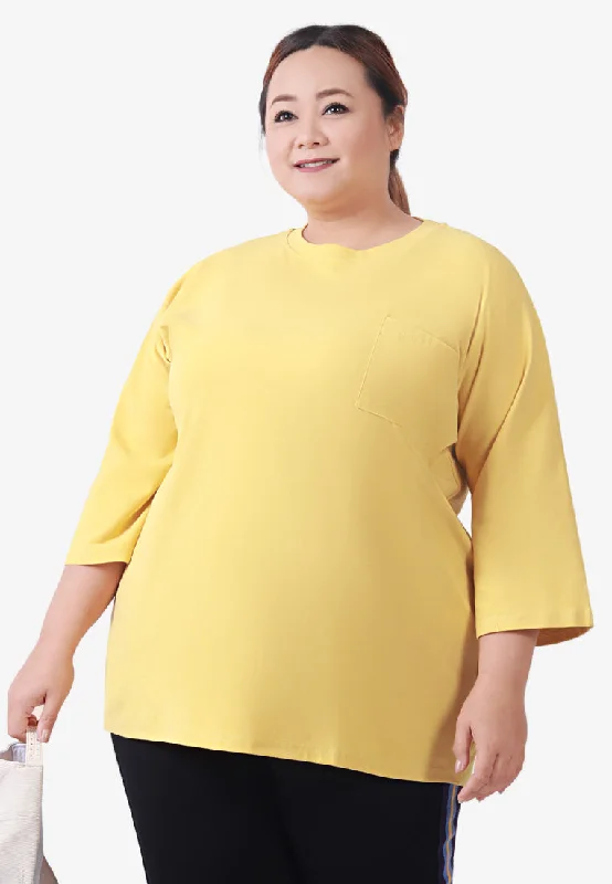 Cavina CLASSIC FINE 3/4 Sleeves Boxy Tee - Yellow