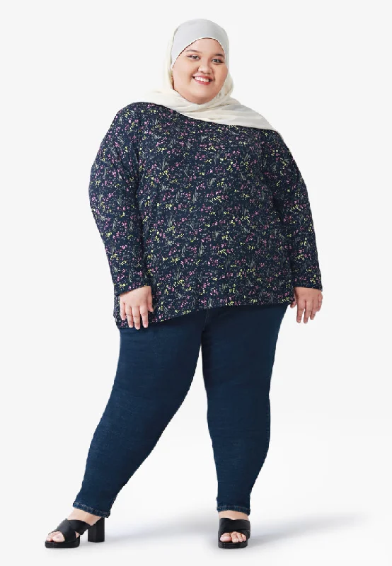 Casadee Soft Floral Long Sleeve Tee - Blue Splatter