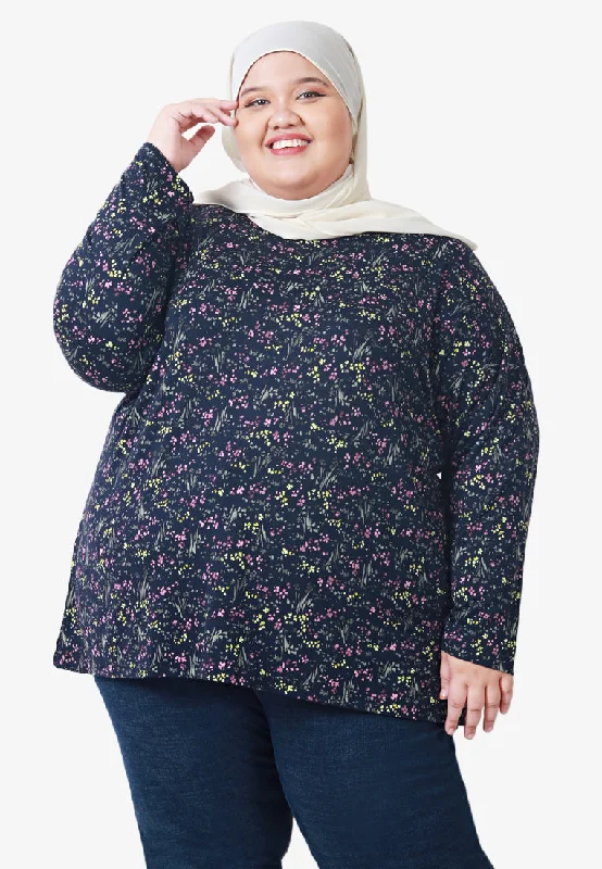 Casadee Soft Floral Long Sleeve Tee - Blue Splatter