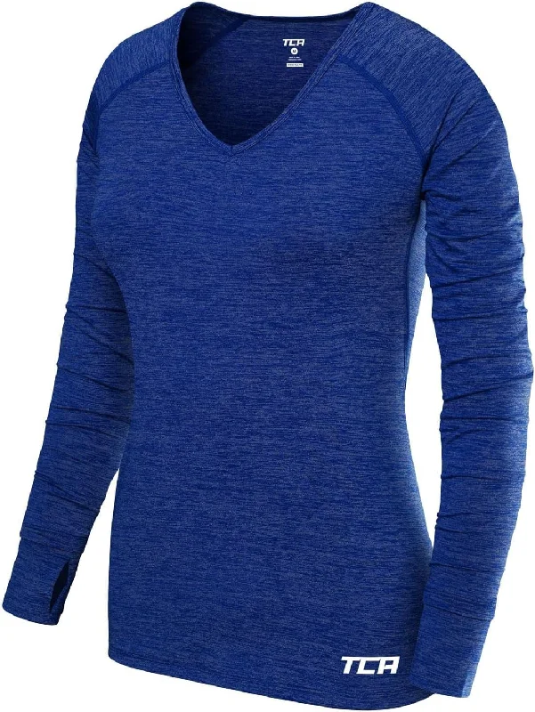 TCA Elle V-Neck Long Sleeve Womens Running Top - Blue