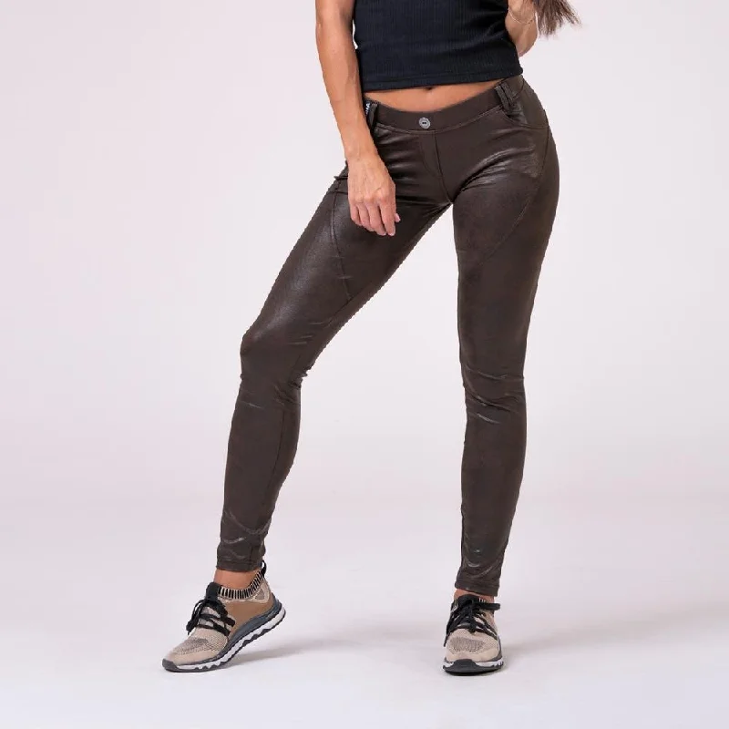 Nebbia Leather Look Bubble Butt Pants 538 - Brown