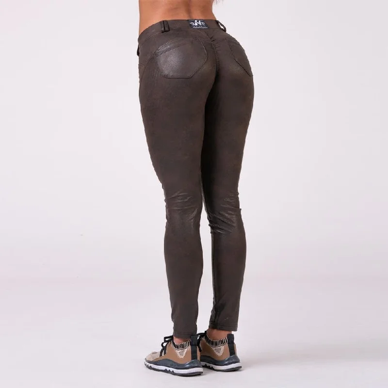 Nebbia Leather Look Bubble Butt Pants 538 - Brown