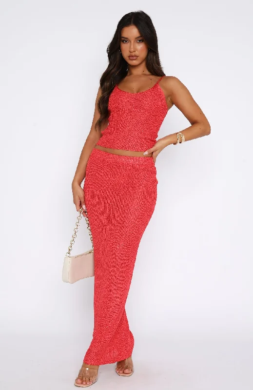 Star Shining Sequin Knit Maxi Skirt Red