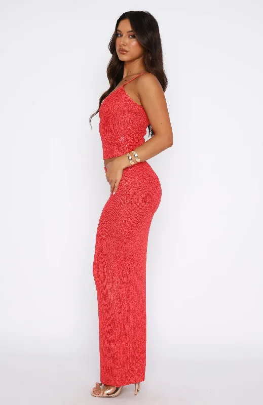 Star Shining Sequin Knit Maxi Skirt Red