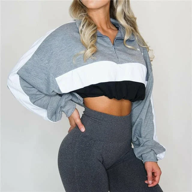 Vutru Women Cropped Pullover Running Jacket Yoga Zipper Long Sleeve Women Sport Jacket Fitness Ladies Hoodies