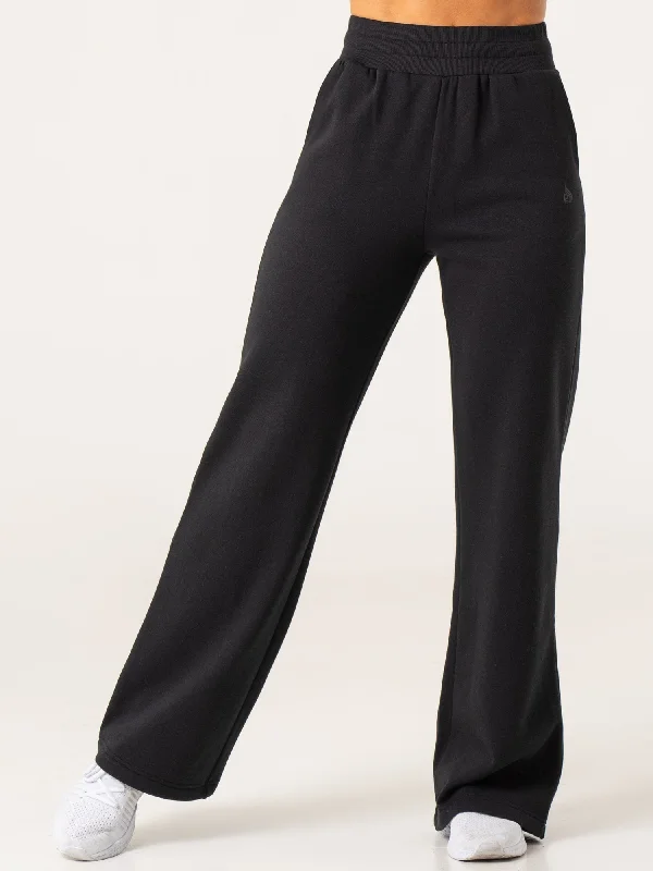 Wide Leg Track Pants - Black