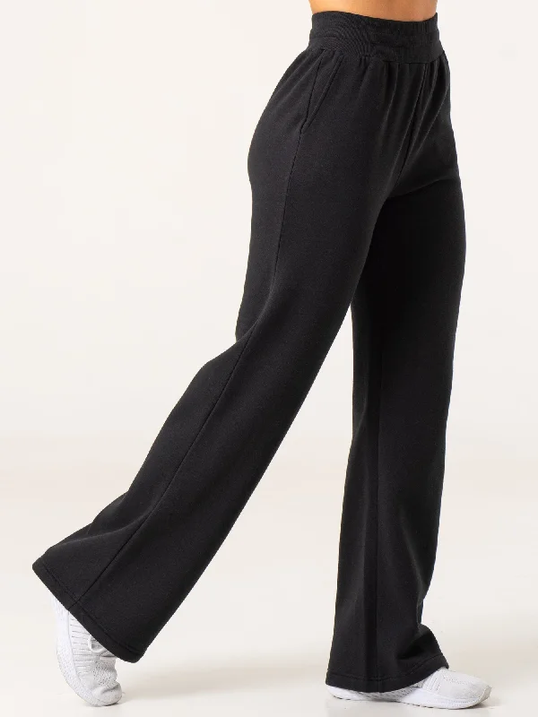 Wide Leg Track Pants - Black