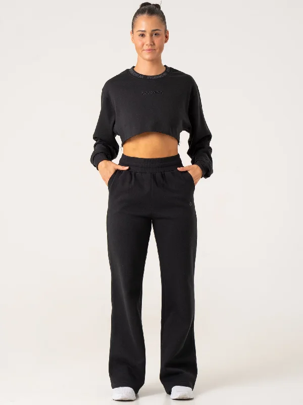 Wide Leg Track Pants - Black