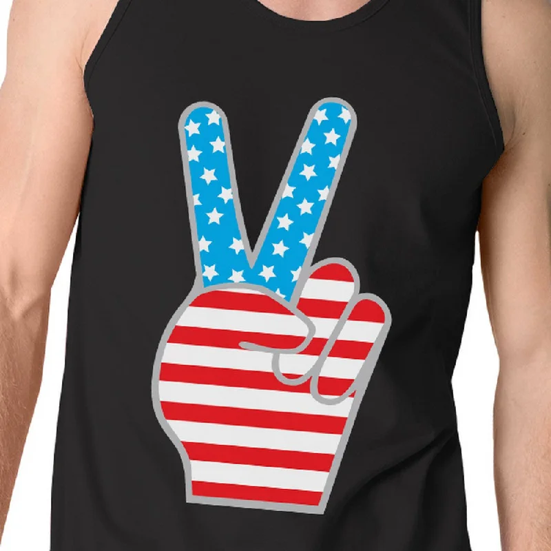 American Flag Cute Peace Sign 4th Of July Tank Top For Men Cotton