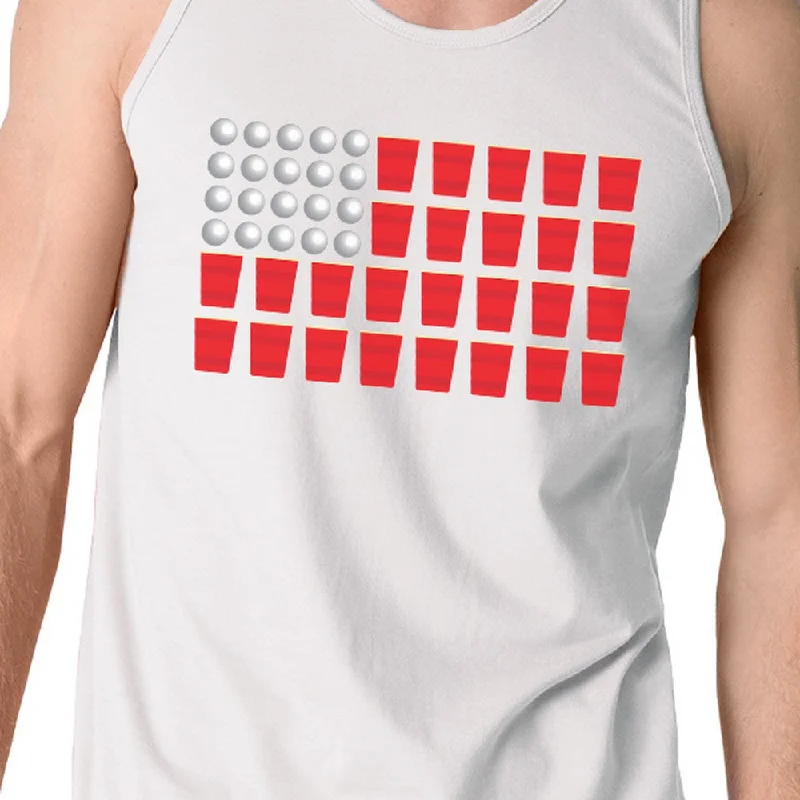 Beer Pong Flag Mens White Cotton Tank Top Funny 4th Of July Gift