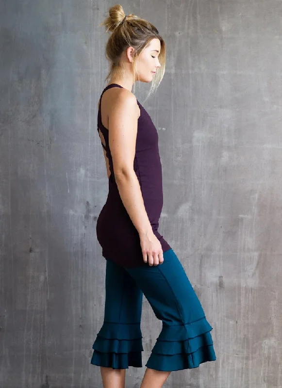 Faith Strappy Woven Back Long Yoga Tank Top in Eggplant