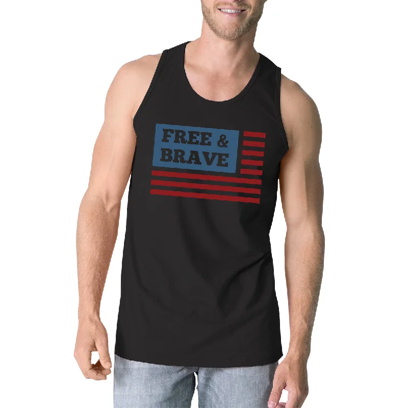 Free & Brave Us Flag Mens Black Funny Graphic Tanks Crewneck Line