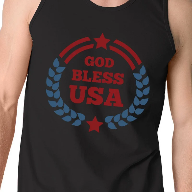 God Bless USA Mens Black Cotton Tank Top Independence Day Gift Idea