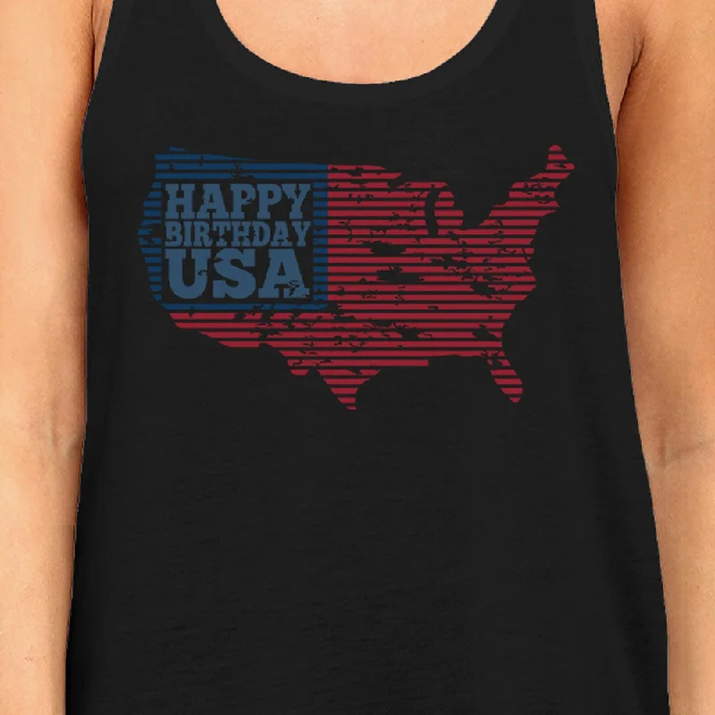 Happy Birthday USA Womens Black Sleeveless Top Funny 4 Of July Tank