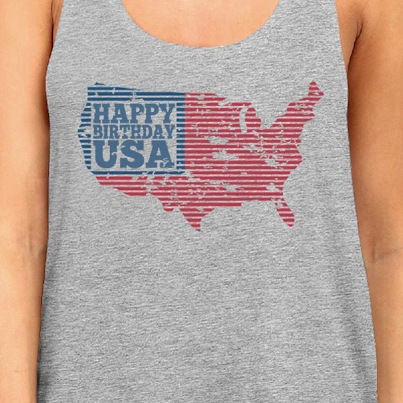 Happy Birthday USA Womens Gray Sleeveless Top Funny 4 Of July Tank