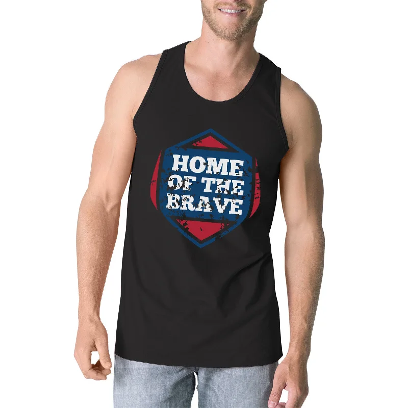 Home Of The Brave Black Cotton Unique Graphic Tank Top For Men