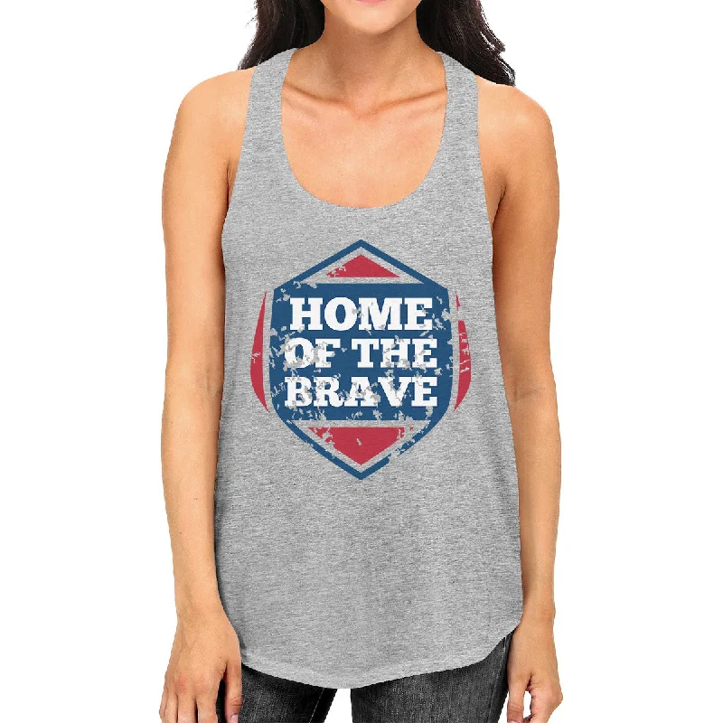 Home Of The Brave Gray Cotton Unique Graphic Tank Top For Women