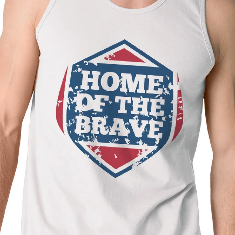 Home Of The Brave White Cotton Unique Graphic Tank Top For Men