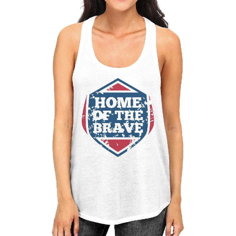 Home Of The Brave White Cotton Unique Graphic Tank Top For Women