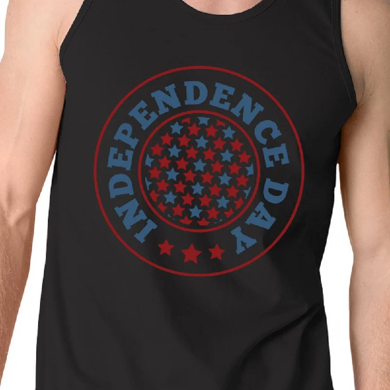 Independence Day Mens Black Crewneck Cotton Graphic Tanks For Him