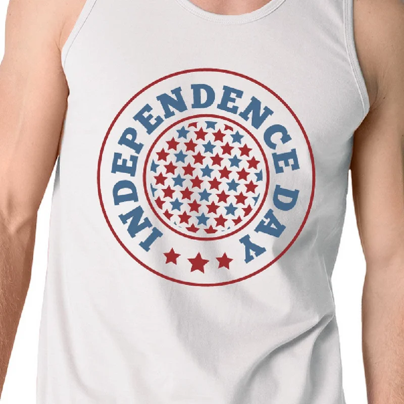 Independence Day Mens White Crewneck Cotton Graphic Tanks For Him