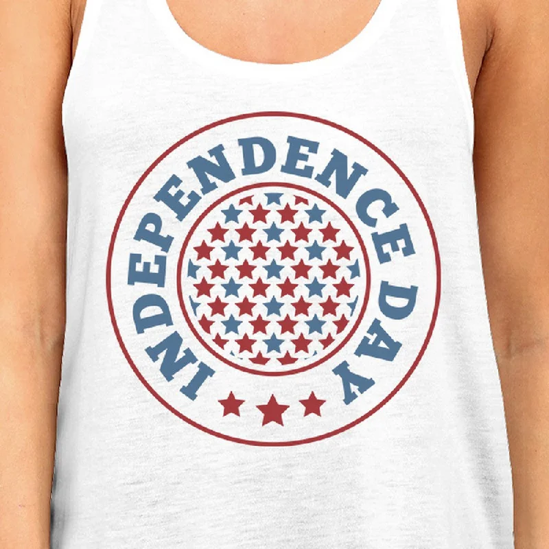 Independence Day Womens White Crewneck Cotton Graphic Tanks For Her