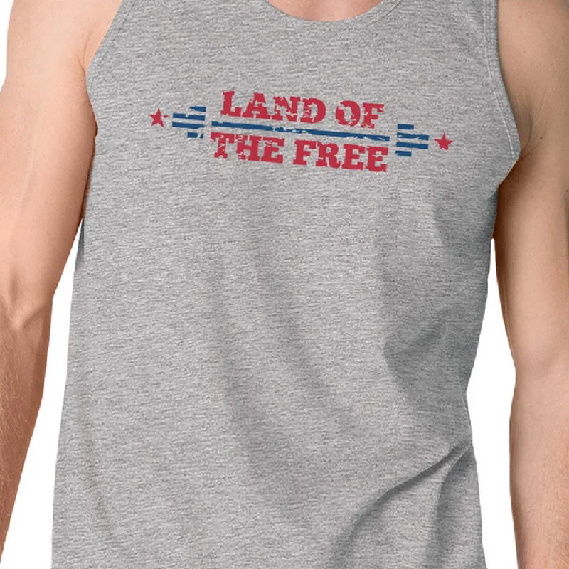 Land Of The Free Mens Gray Sleeveless T-Shirt Crewneck Cotton Tank