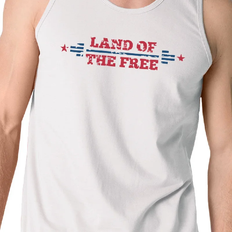 Land Of The Free Mens White Sleeveless T-Shirt Crewneck Cotton Tank