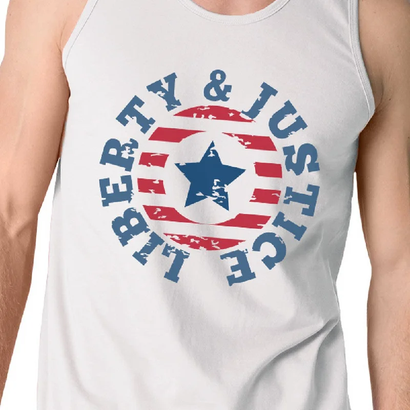 Liberty & Justice White Sleeveless Tee 4th Of July Tank Top For Men