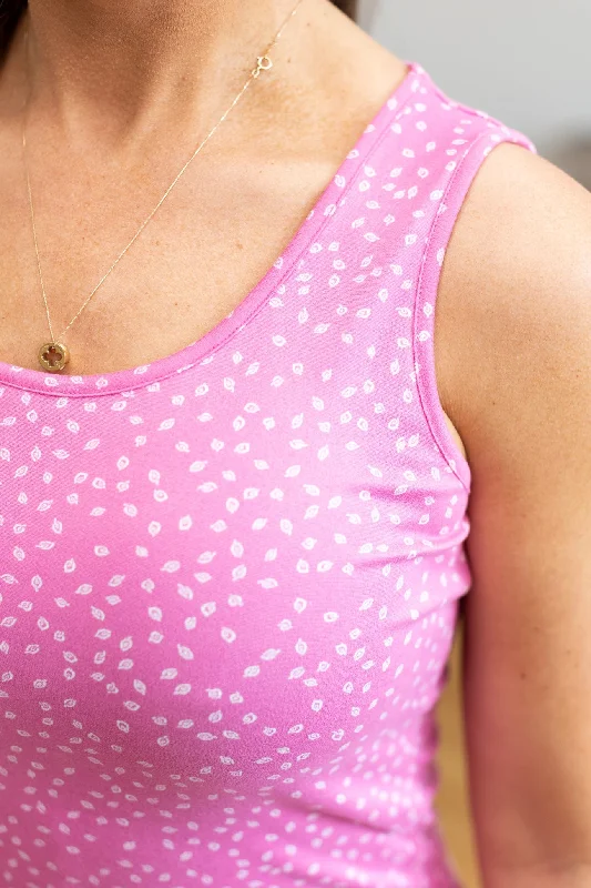 Luxe Crew Tank - Hot Pink Leaf