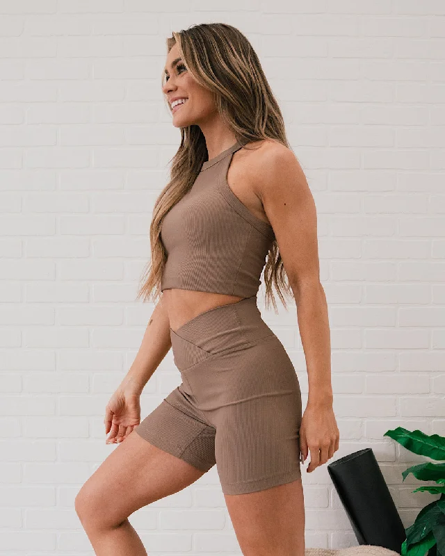 Rae Mode Ribbed Racerback Halter Top - Dark Mocha