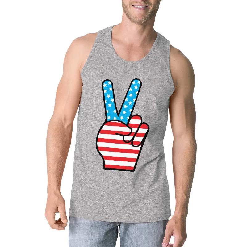 Peace Sign American Flag Unique Independence Day Tank Top For Him