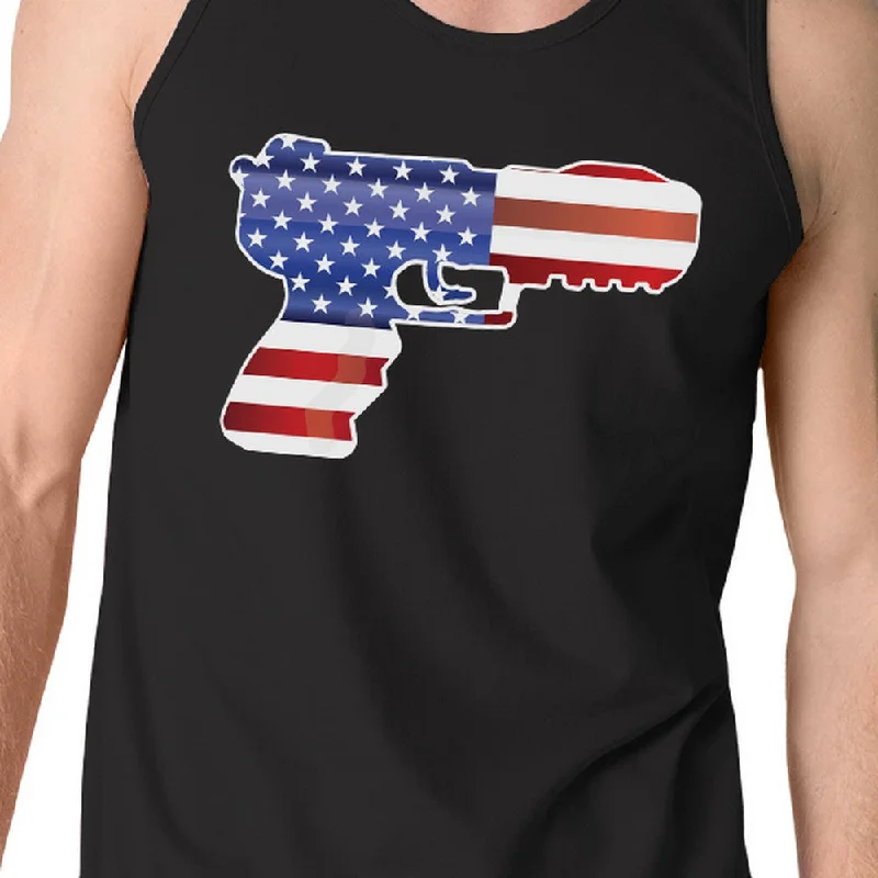 Pistol Shape American Flag Men Tank Top Unique Fourth Of July Tee