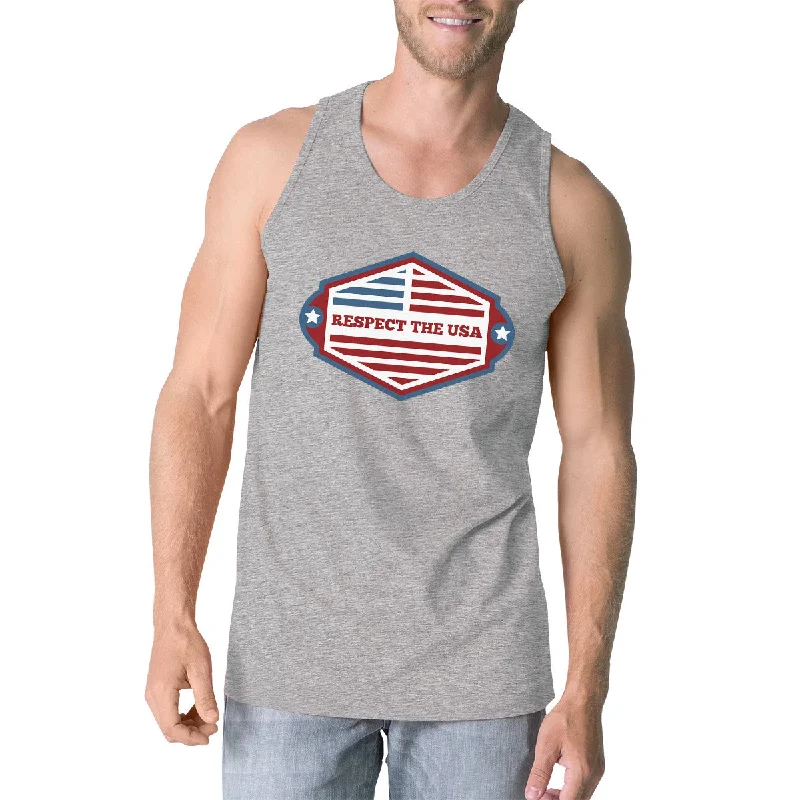 Respect The USA Mens Gray Sleeveless Shirt Funny 4th Of July Tanks