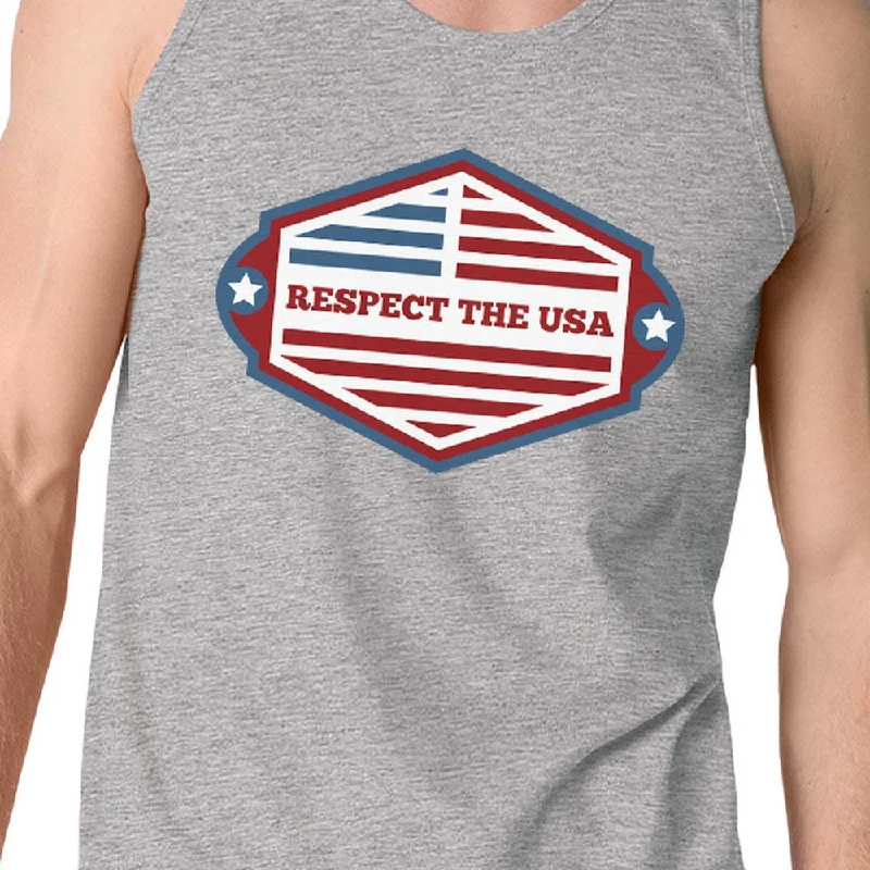 Respect The USA Mens Gray Sleeveless Shirt Funny 4th Of July Tanks