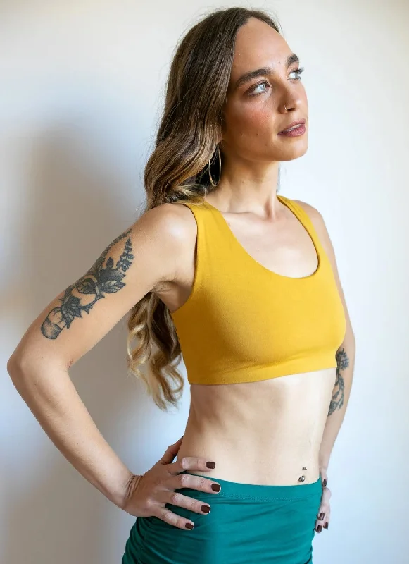 Shanti Criss Cross Back Yoga Tank Bra in Yellow Mustard