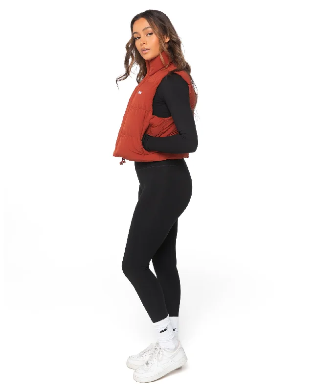 Cropped Puffer Vest - Burnt Red