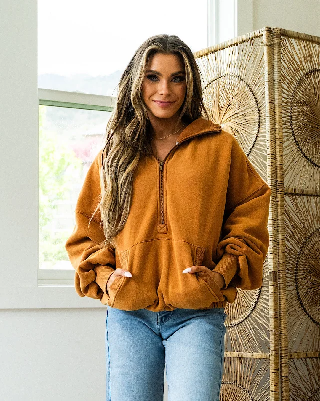 NEW! Ampersand Ave Oversized HalfZip Sweatshirt - Maple