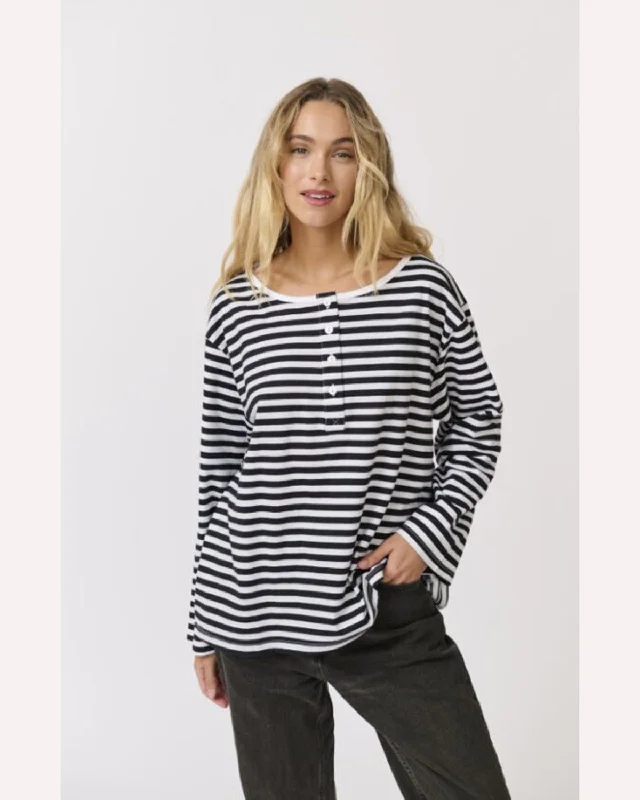 Cartel & Willow Henley Long Sleeve - Black/White Stripe