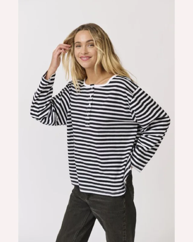 Cartel & Willow Henley Long Sleeve - Black/White Stripe