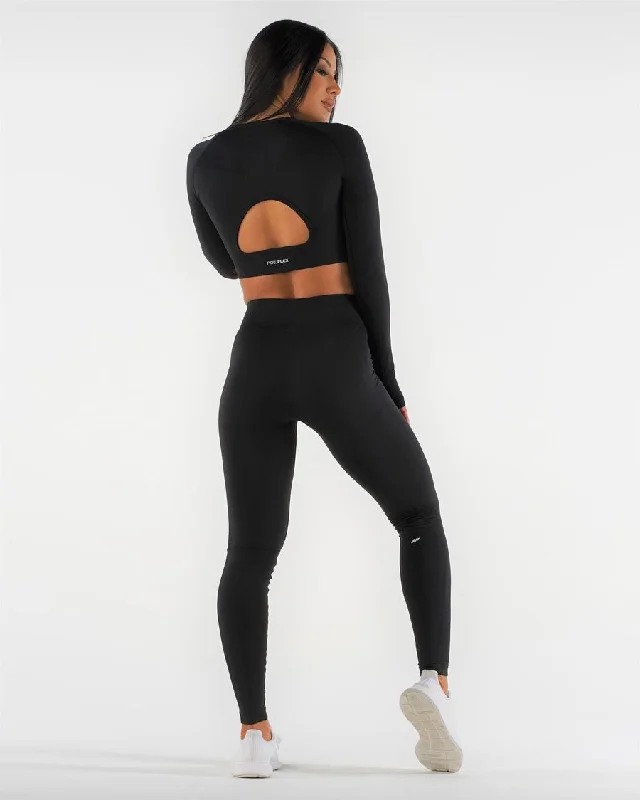 Flex Seamless Long Sleeve Crop Top - Raven