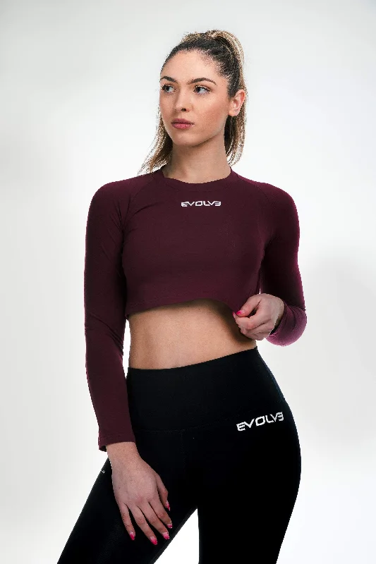 Long Sleeve Crop - Burgundy