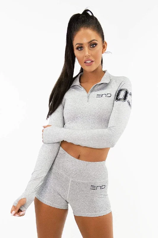 VARSITY LONG SLEEVE CROP - LIGHT GREY