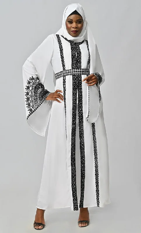 Amira Moroccan Style Abaya With Hand Embroidery And Beautiful Bell Sleeves